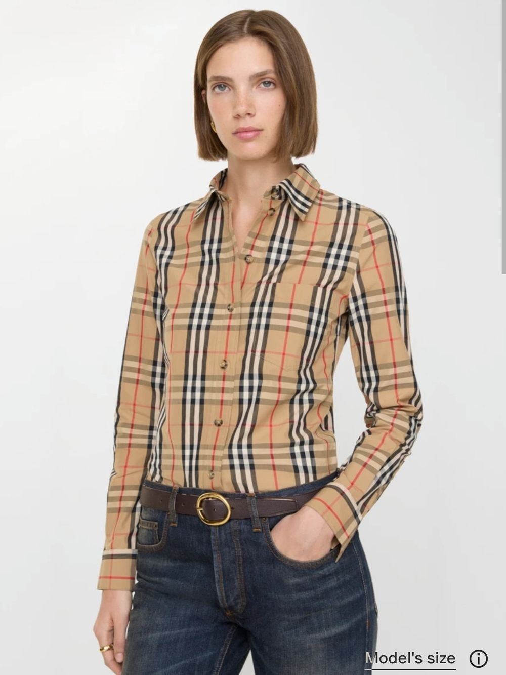 Burberry Beige Plaid Button-Down Shirt